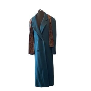 Signature Expressions Vintage Women's Green Wool Lined Trench Coat With Scarf